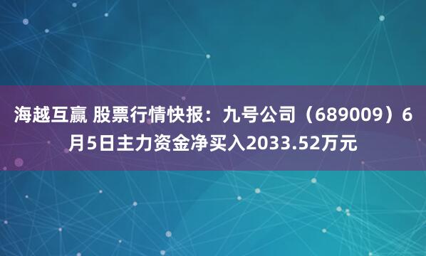 海越互赢 股票行情快报：九号公司（689009）6月5日主力资金净买入2033.52万元